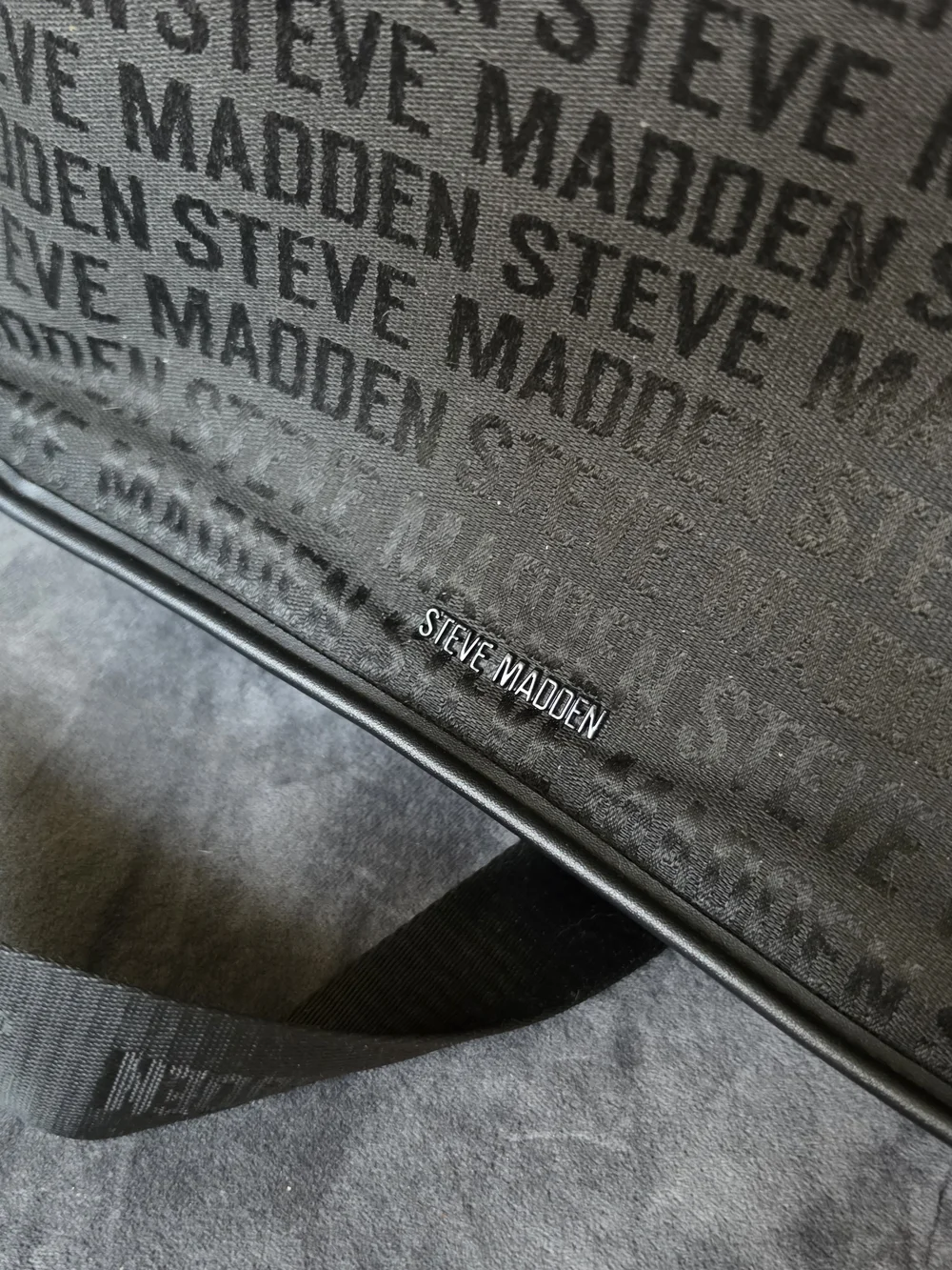 Steve Madden Black Logo Jacquard Tote with Adjustable Strap
